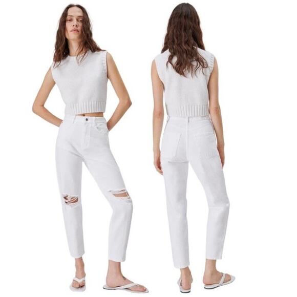 Zara High Rise Slim Leg Mom Ankle Rigid Jeans White Denim Women’s Size 0 NWT‎ - Picture 1 of 11